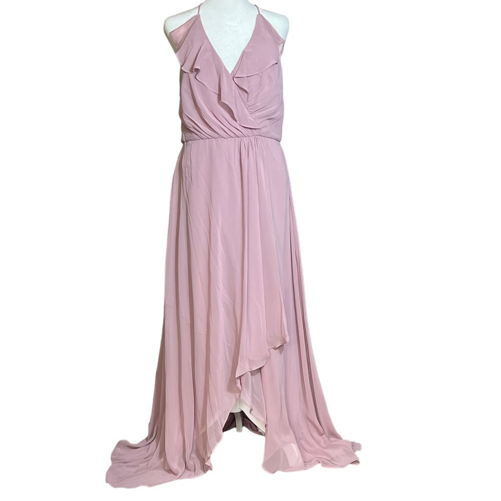 Jenny Packham Ruffled Faux Wrap Chiffon High Low Maxi Dress, NWT, Size 12